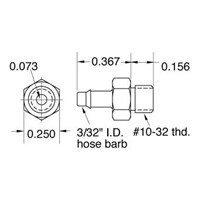  10-32 Port to 3/32 Single Barb Hose Fi