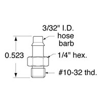  10-32 to 3/32 ID Hose Connector Pack o